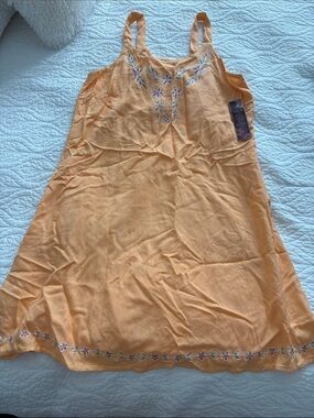 raya sun Peach Embroidered Mini Slip Dress